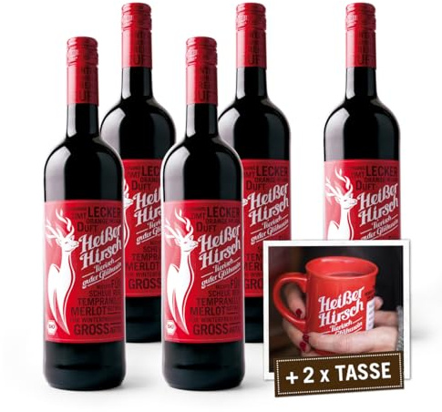 HEISSER HIRSCH - HEISSES DUO (5 Fl. rot BIO + 2 Tassen)