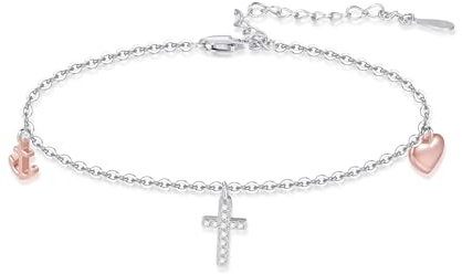 OHAYOO Kors och armband damer 925 sterlingsilver tro kärlek hopp hjärta ankare smycken gåvor för kvinnor