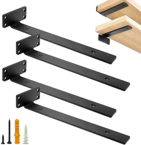 FYting Regalwinkel Schwarz,4 Stück Tablarträger,Regalhalterung Unsichtbar,Robuste, Integrierte L-Regalhalterung, für Topfpflanzen, Zuhause, Büro, Tragfähigkeit: 70 kg/154 lbs (30cm/ 12 Zoll)