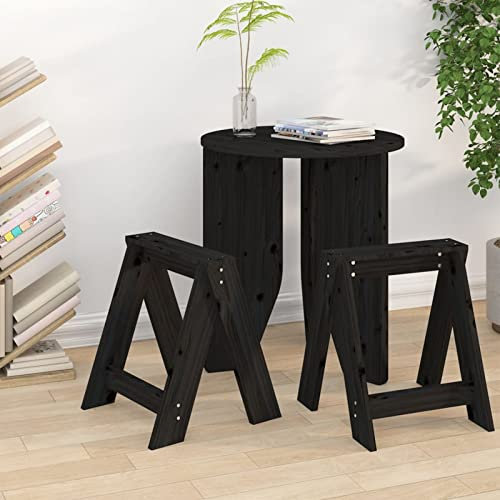 LAPOOH Hocker 2 STK Footstool, Stilvolle Hocker, Classroom Stools, Wartehocker, Schwarz 40x40x45 cm Massivholz Kiefer
