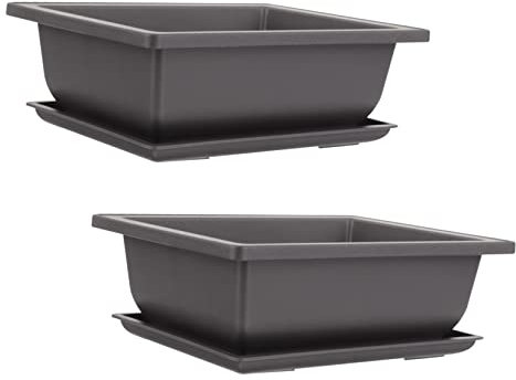 OFFSCH 2 Stück Quadratische Kunststoff Pflanztöpfe mit Untersetzer für Bonsai und Sukkulenten Robuste Schwarze Blumentöpfe für Balkon und Zuhause