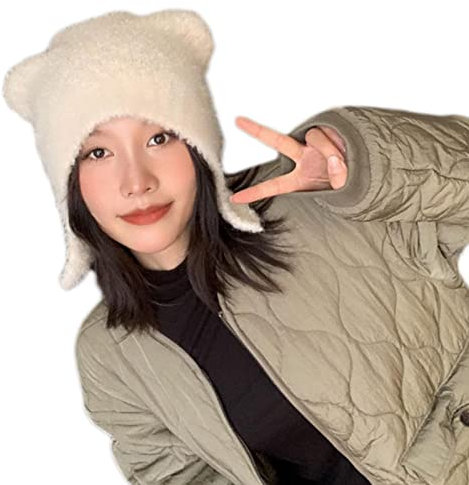Watreketal Hut,Damen Wintermütze Dicke Fleecemütze Niedliche Bärenohren Kostümmütze Warme Ohrenschützer Mütze Mädchen Atmungsaktive Mützen Winddichte Kopfbedeckung