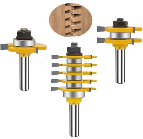 MAYLINE 1/2 Inch Shank Router Bits Sets 3 PCS, Woodwork Milling Cutter Router Bit Set, Tongue Groove Rail Stile Wood Cabinet Panel Carbide CNC Cutting Tool for Door&Table Shelves (ER-03)