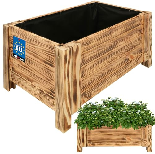 KOTARBAU® Blumenkasten - 60 x 39 x 30 cm - Pflanzkasten mit Vlies - Pflanzkübel groß außen - Balkon Sichtschutz - Blumenkästen für Garten & Terrasse - Blumenkübel aus Kiefernholz - Rustikal