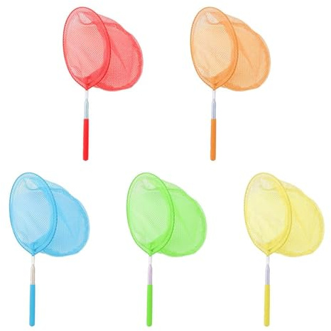 ZGDEIWGF 5 Pack Retractable Fishing Net, Colorful Fishing Nets for Kids, Retractable Stainless Steel Butterfly Net, Garden Pond Netting