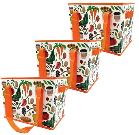 Earthwise Deluxe Collapsible Reusable Shopping Box Grocery Bag Set with Reinforced Bottom Bins Cubes- Bounty (Set of 3)