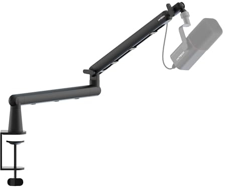 IXTECH Bras de microphone pivotant à 360 °, profil bas, bras de microphone réglable avec colonne de montée amovible et gestion des câbles intégrée pour le streaming et l'enregistrement.