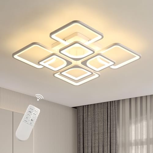 Riserva Modern dimbar LED-taklampa, 80 W Taklampa med fjärrkontroll, 3 000–6 500 K, fyrkantig aluminiumtaklampa för vardagsrum, matsal, kök, kontor, arbetsrum, vit