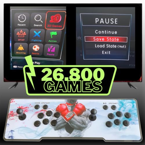 Console Macchina Arcade con 26800 giochi retrò e giochi 3D originali con LED che cambiano colore e sistema audio e joystick ovali