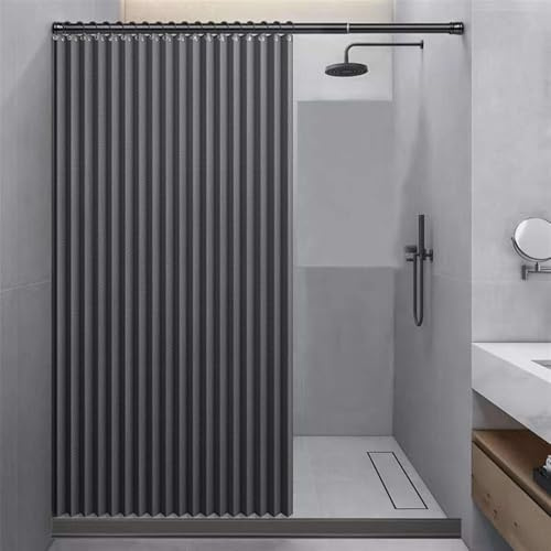 Momooda Faltbarer Duschvorhang Gewicht Anti Schimmel, Grau, 80x200cm | Wasserdichter aus Leinen mit Haken, Duschvorhang Magnet Spritzwassergeschützt