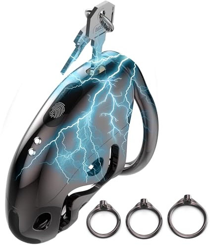 Elektroschock-Chastity-Cage für Männer,Penis-Käfig mit 6 Elektrostimulations-Stufen & 3 verstellbaren Ringen, 3D-gedrucktes Sexspielzeug zur Penis-Stimulation und Intimtraining
