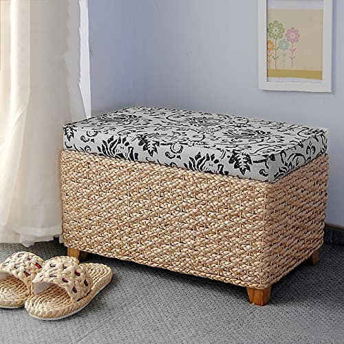 Handgewebter Ottomane aus natürlichem Rattan, Truhe im Landhausstil, Bank mit Aussparung für Wohnzimmer, Schlafzimmer, 50 x 30 x 31 cm