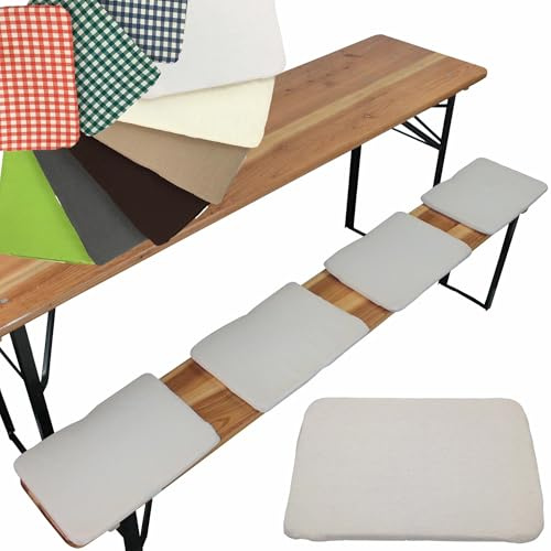 NYVI Bierbank Sitzkissen 36x25 cm NYVIGala 4er Set Weiß - Komfortable Sitzpolster für Bierbänke - Bierbankkissen mit elastischer Klettband Befestigung - Polster Bierzeltgarnitur