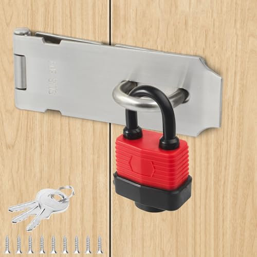 Lucchetto per Porta Kit, 16 cm in Acciaio Inox Lucchetto con Chiusura a Graffetta e Capannone, per Porta, Finestra, Armadietto, Gabbia per Animali Domestici