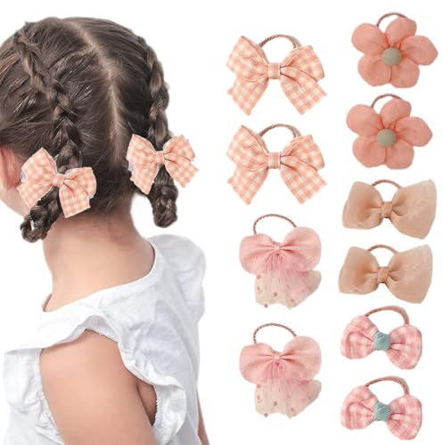 RTRTGS 10 Stück Baby Mädchen Haargummi, Haarschleife mit Blumen und Schleife, Mädchen Elastisches Stirnband, Nahtlos Weich, Pferdeschwanzhalter, Haarschmuck für Kinder Kleine Mädchen