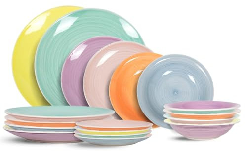 Cookinglife Pastel Harmony 18-Piece dinnerware Set / 6 Persons - 6 Dinner Plates, 6 Breakfast Plates and 6 deep Plates