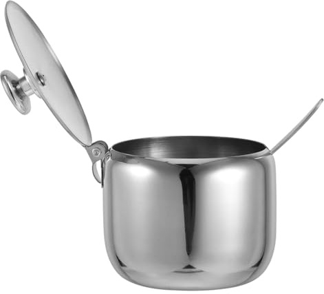 TOPPERFUN Azucarero Redondo De Acero Inoxidable 8,5 Cm Con Tapa y Cuchara Multiusos Para Almacenamiento De Condimentos y Azúcar Cocina y Hogar