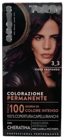 Colorazione Permanente, 3_3 Viola Profondo con Cheratina, Fino a 100 Giorni di Colore Intenso, 100% Copertura Capelli Bianchi, per Ottenere un Risultato Professionale (1 Unità)