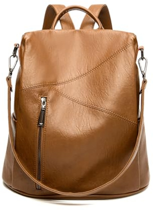 SONARIN Antivol Mode Sac à Dos Femme,Grande Capacité Polyvalent Sac à Dos Loisir pour Dames Sacs d'École Cartable Filles,Sacs à Bandoulière Convertible pour Voyage Travail Collège(Marron)