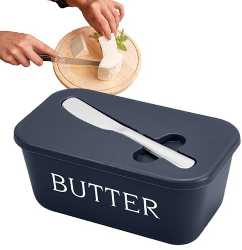 Beurrier hermétique, boîte à beurre de 16,7 x 9,7 cm, récipient de stockage de fromage, design de cutter intégré, matériau sans danger pour le réfrigérateur pour la cuisine, le service, le camping, le