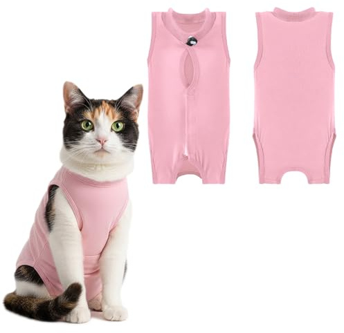 Cat Post Surgery Suit, Surgical Recovery Onesie for Cats Kittens, Comfortable Cat Vest After Surgery Female for Surgical Recovery & Wound Protection (Pink, M)