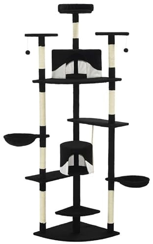 Kratzbaum für Katzen 203 cm Schwarz-Weiß mit Sisal-Kratzsäulen - Stabiles Katzenbett für Wohnung & Haus - Ideal für aktive Katzen