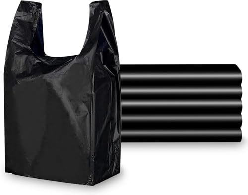 ALLBASA Sacs Bretelles plastique, Sac de course a bretelle,sac plastique réutilisable (Noir, 40X70(250pcs))