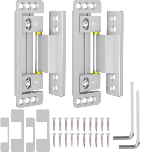 2 Piezas Bisagra Oculta para Puerta, Bisagra Oculta Ajustable en 2 vías con ángulo de Apertura de 110 Grados, Aleación de Zinc Bisagras Resistentes para Puerta Secreta Puertas Plegables (Plata)