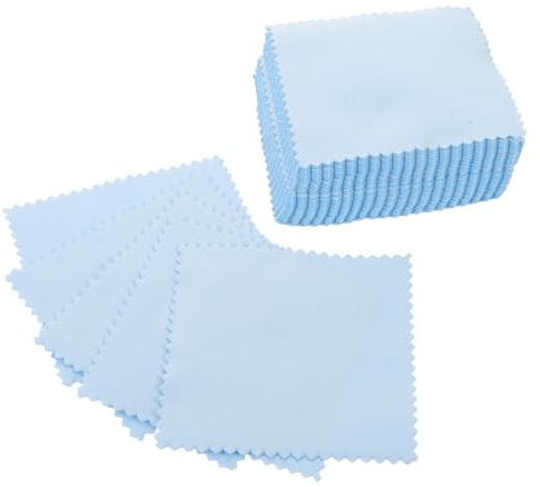 GLEAVI Lot de 50 Chiffons de Nettoyage pour Argenté 8X8 CM en Microfibre Suédée Bleu Lingettes Réutilisables Anti-Ternissement pour Bijoux et Montres Entretien Délicat L’Argenterie