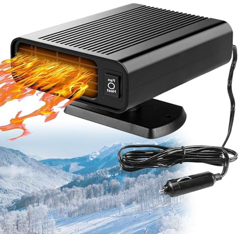 Showvigor Car Defroster Heater, 360° Rotating Portable 12V Fan for Windshield Ice Removal, Dual Hot/Cold Air & Cigarette Lighter Plug