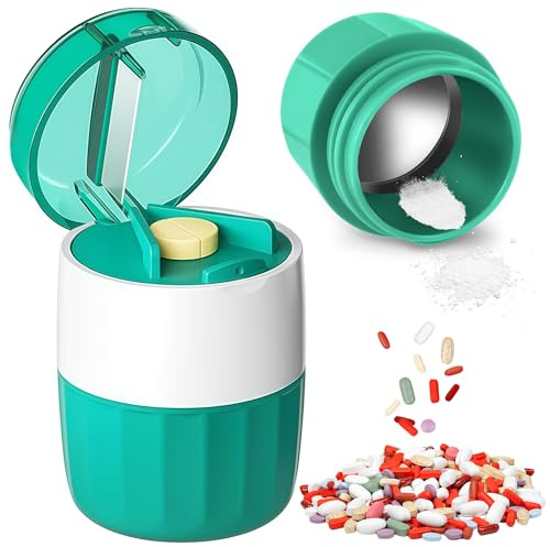 YOYEAH Tablettenmörser 3-in-1 – Pillenmörser & Tablettenteiler aus Edelstahl, Tabletten zerkleinern & schneiden, BPA-frei, kompakt mit Reinigungsbürste