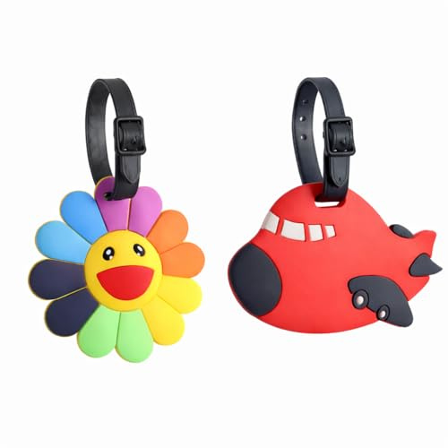 PinoLab 2 Pezzi Etichette per Bagagli Grandi 9–12 cm – Tag Valigia Colorate in PVC Morbido – Modelli Assortiti Casuali – Identificatore per Trolley e Zaino – Resistenti per Bambini e Adulti