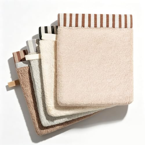COZYMIRE Gants de Toilette Coton 100%, Doux Absorbants 19x21cm, 4 Pièces | Gant Toilette Coton Lingette Coton Bio Bébé Serviette Visage Bébé Enfant Maison Hôtel Spa