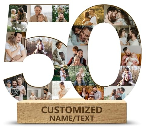 Collage Foto Personalizzate 1-99 Età Numero, Cornice Personalizzata con Foto per 50 anni Compleanno Donna Uomo, Anniversario Compleanno Decorazioni 50 anni, Idea Regalo Compleanno Anniversario