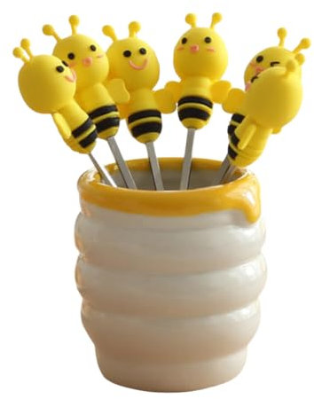 BESTONZON 7pcs Silicone Bee Cocktail Sticks Fruit Picks Bento Dessert Food Appetizer Forks