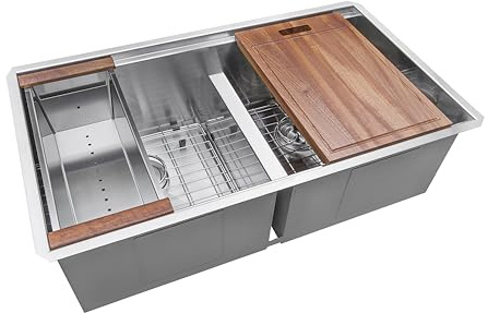 Ruvati 30-inch Workstation Ledge 50/50 Double Bowl Undermount 16 Gauge Stainless Steel Kitchen Sink - RVH8345