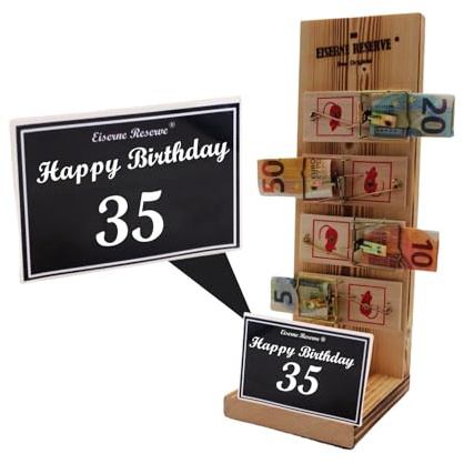 Genial-Anders Originelle lustige Geldgeschenke zum 35. Geburtstag Geschenkideen für Männer und Frauen - Mausefalle Text s/w Happy Birthday 35 Geburtstag