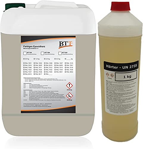 BTT-BA Epoxidharz Bodenbeschichtung RAL 7032 für 5m² Außen Fliesenlack Betonfarbe Estrichfarbe Balkonfarbe Betonplattenfarbe Terrassenfarbe Gehwegfarbe Gießharz Epoxy