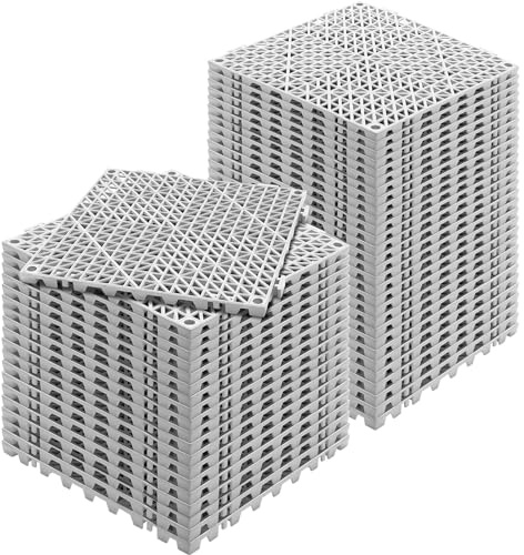 Happybuy Tiles Interlocking 50 PCS Gray, Drainage 12x12x0.6 Inches, Outdoor Floor Tiles, Outdoor Interlocking Tiles, Deck Flooring for Pool Shower Bathroom Patio Garage