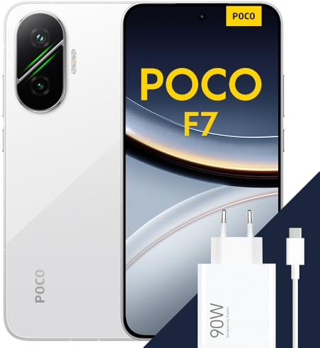 POCO F7 Smartphone, 12 + 256 GB, vit, Snapdragon 8s 4:e generationen, 6 500 mAh batteri, Sony-kamera 50 MP med OIS, 6,83 tum AMOLED-skärm 1,5K 120 Hz (adapter beroende på förpackning)