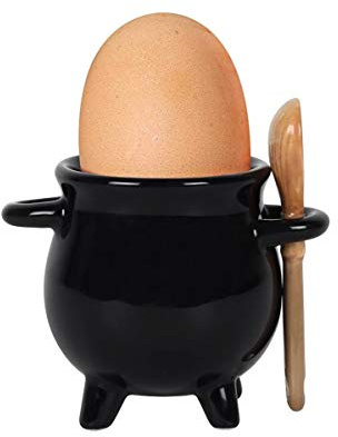 Horror-Shop Schwarzer Hexenkessel Eierbecher mit Hexenbesen als Löffel