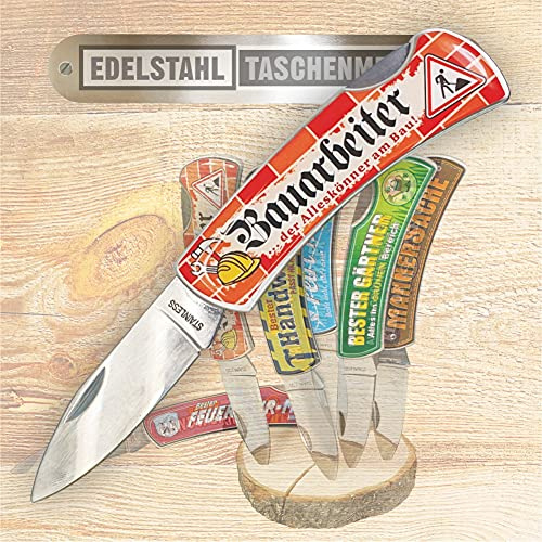 AV Andrea Verlag Taschenmesser Klappmesser - Bauarbeiter, der Alleskönner am Bau - Edelstahl Klinge | Geschenkidee Geschenk für Männer | Outdoor Messer