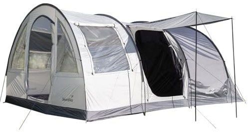 Skandika Tunnelzelt Simo 4 Protect | Familienzelt für 4 Personen mit eingenähtem Zeltboden, wasserdicht, 3000 mm Wassersäule, verdunkelte Schlafkabine, Moskitonetz, 3 Eingänge | Campingzelt