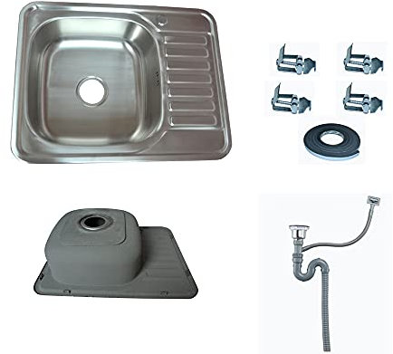 Omeere 65 x 50 x 17 cm - Petit évier en acier inoxydable 304 0,8 mm - 1 bac - Évier inox - Évier cuisine 1 bac carré rond - 1 bac d'évier - Étagère de camping