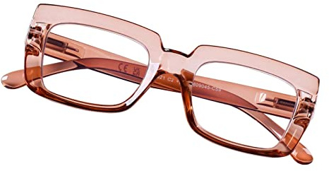 DOOViC Modern Lesebrille Blaulichtfilter Großes Rechteckig Schräg Gestell | Federscharnier Computerbrille Brille mit Sehstärke für Damen/Lesen/Buch (5 Farben)
