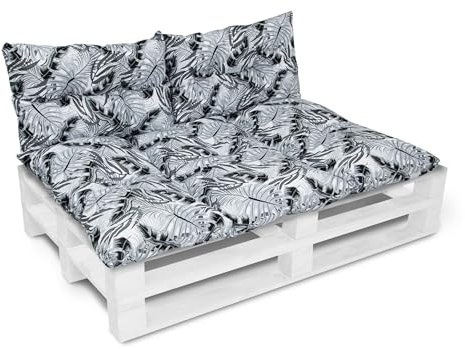 Amilian Palettenkissen Set 1x 120x80 cm+ 2X 40x60 cm- Auflagen, Kissen & Polster, Ideal für Indoor und Outdoor Nutzung- Bodenkissen, Robustes Palettenkissen Outdoor - Monstera Grau