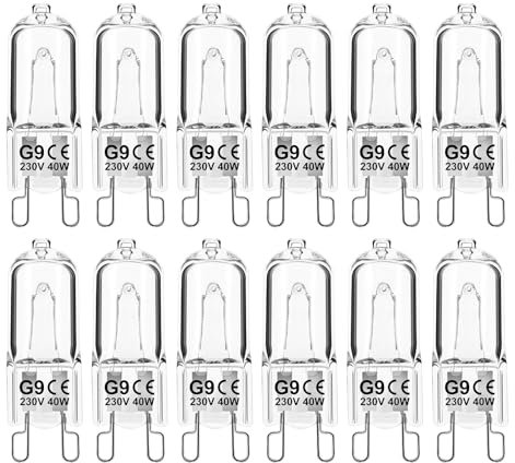 Jaenmsa G9 Halogen Light Bulbs, 40W 2700K Warm White 230V Dimmable Capsule Bulbs, Non-Flicker, 12 Pack