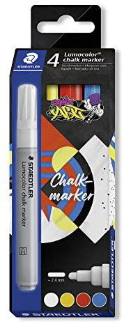 STAEDTLER Lumocolor 344 Chalk Marker – 4er Set, 2,4 mm | Kreidestifte für Tafel, abwaschbar – Flüssigkreide auf Wasserbasis – Art.-Nr. 344 C4