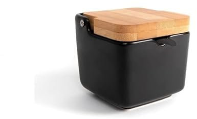 D,casa Zuccheriera Cucina Ceramica con Coperchio Legno per Cucina Factory - Nero - 300 ml