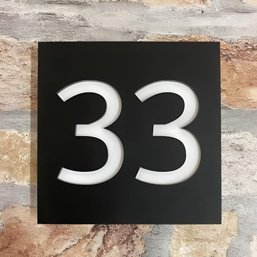 One of a Kind Design UK Personalized Floating Contemporary House Number, Stainless Steel Mounts, UV printing, Personalized Address Sign, UV Stable, Weather Resistant, Black